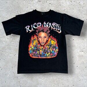 Rico Nasty Oversized T-Shirt Mens Size XL Black Graphic Skeletons Flame 2023
